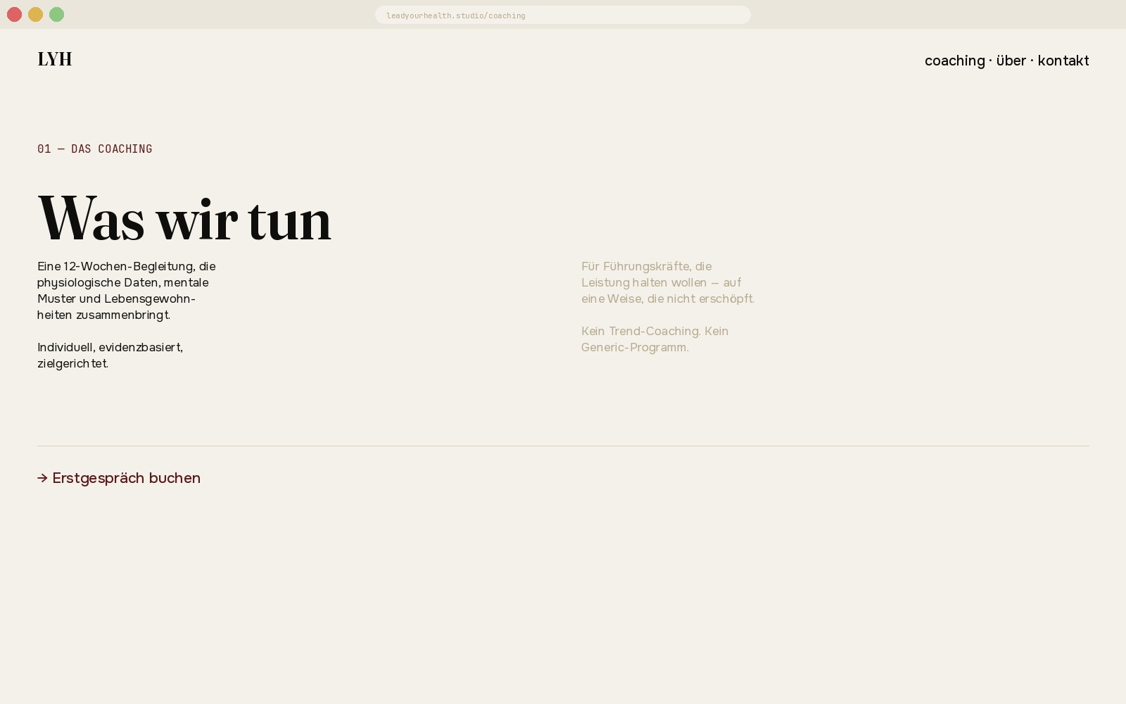 Coaching-Detail — Editorial Two-Column-Layout