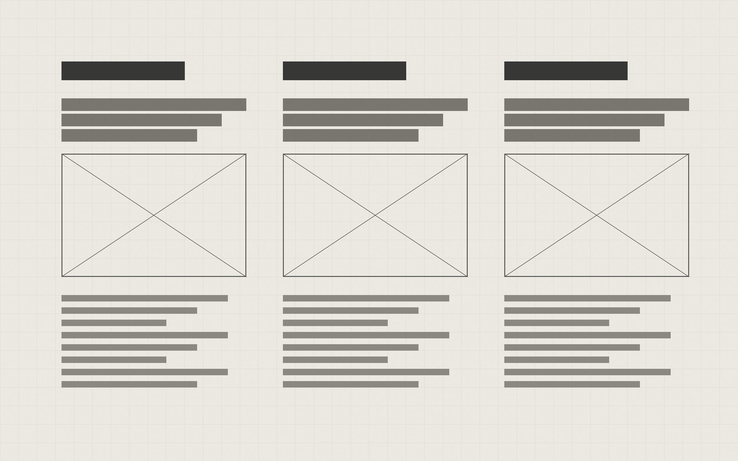 Wireframe-Skizzen — drei zentrale Pages